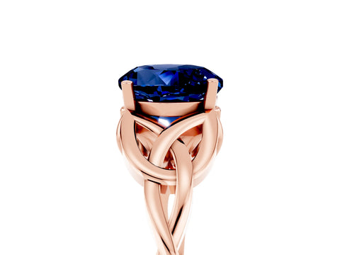Rose gold Round Cut Blue Sapphire Solitaire Engagement Ring with Celtic Knot Band and Four-Prong Setting_5