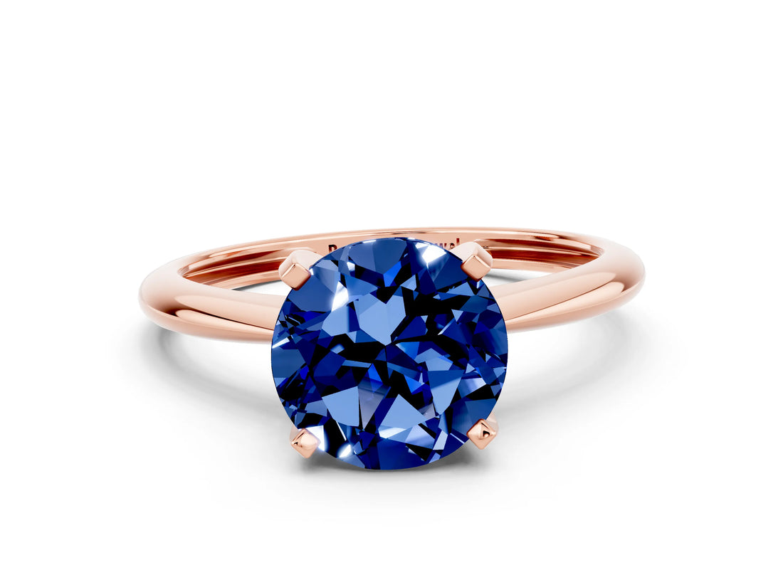 Rose gold Round Cut Blue Sapphire Solitaire Engagement Ring with Classic Band and Four-Prong Setting_12