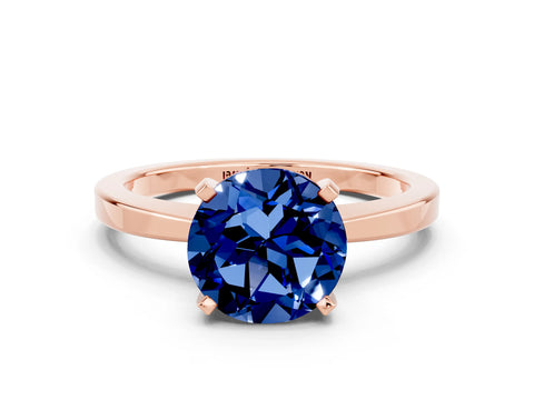 Rose gold Round Cut Blue Sapphire Solitaire Engagement Ring with Classic Band and Four-Prong Setting_24