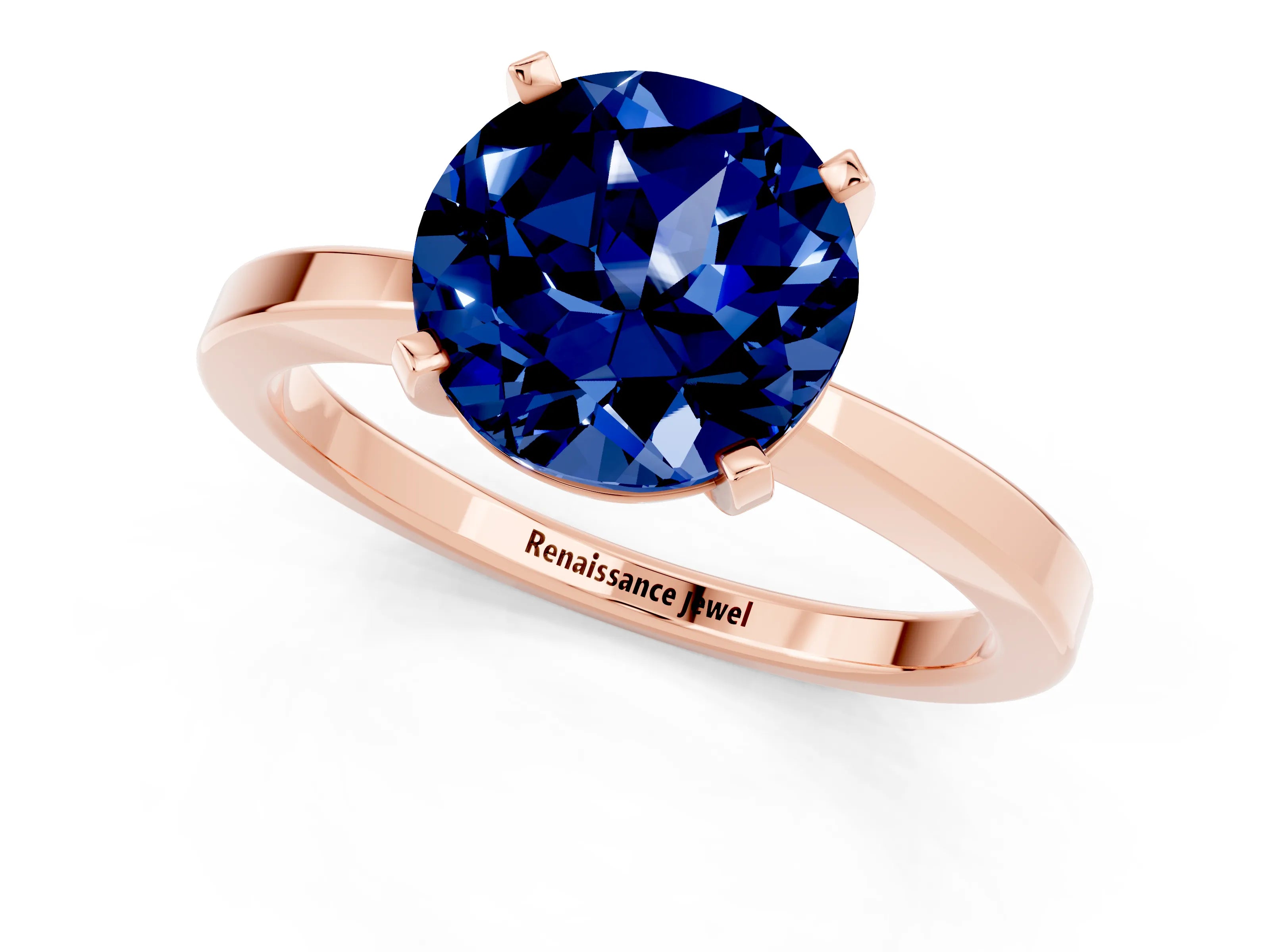 Rose gold Round Cut Blue Sapphire Solitaire Engagement Ring with Classic Band and Four-Prong Setting_25