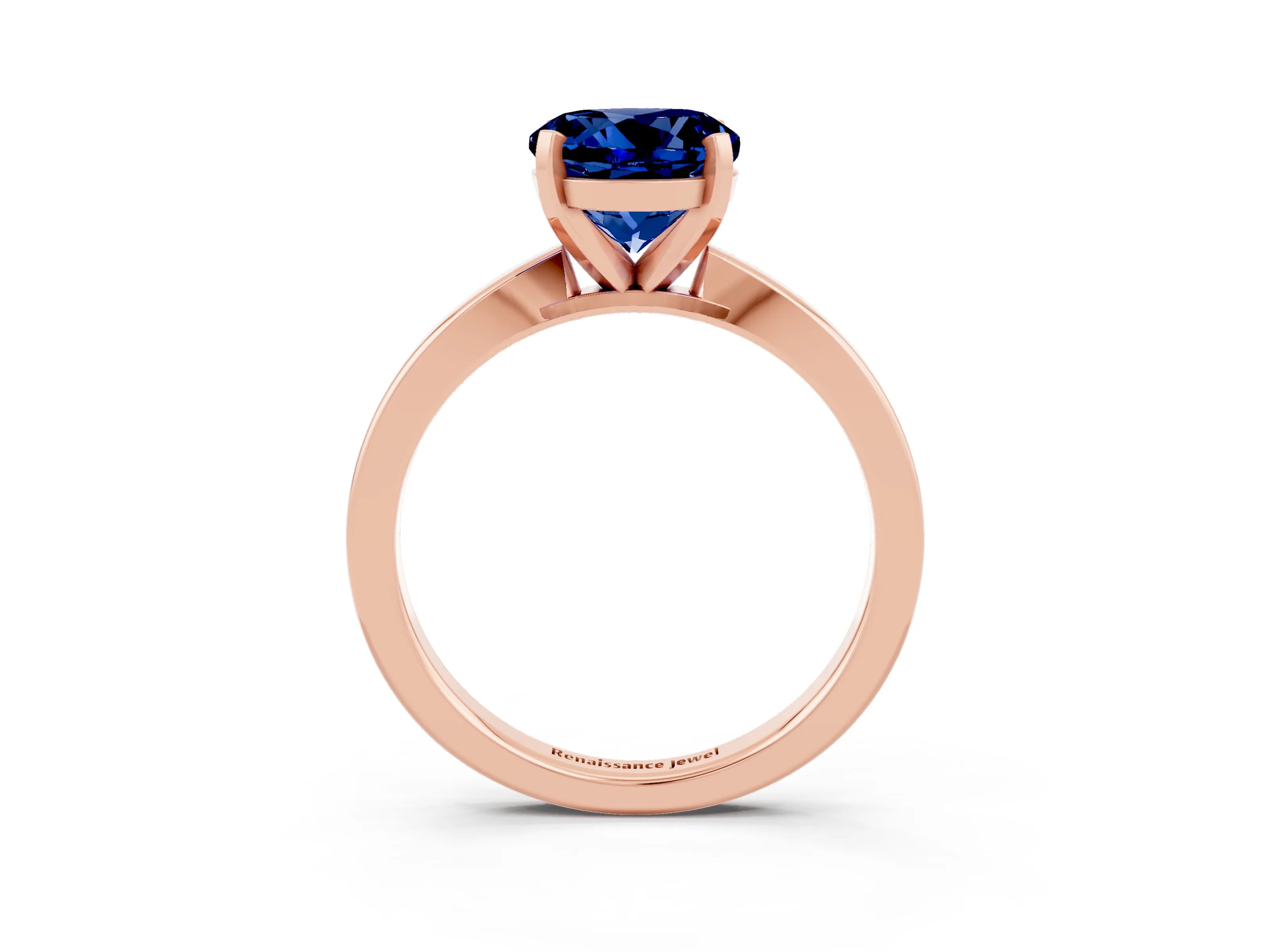 Rose gold Round Cut Blue Sapphire Solitaire Engagement Ring with Classic Band and Four-Prong Setting_27