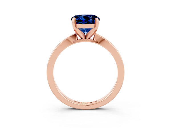 Rose gold Round Cut Blue Sapphire Solitaire Engagement Ring with Classic Band and Four-Prong Setting