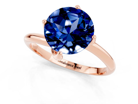 Rose gold Round Cut Blue Sapphire Solitaire Engagement Ring with Four-Prong Setting and Classic Band_13