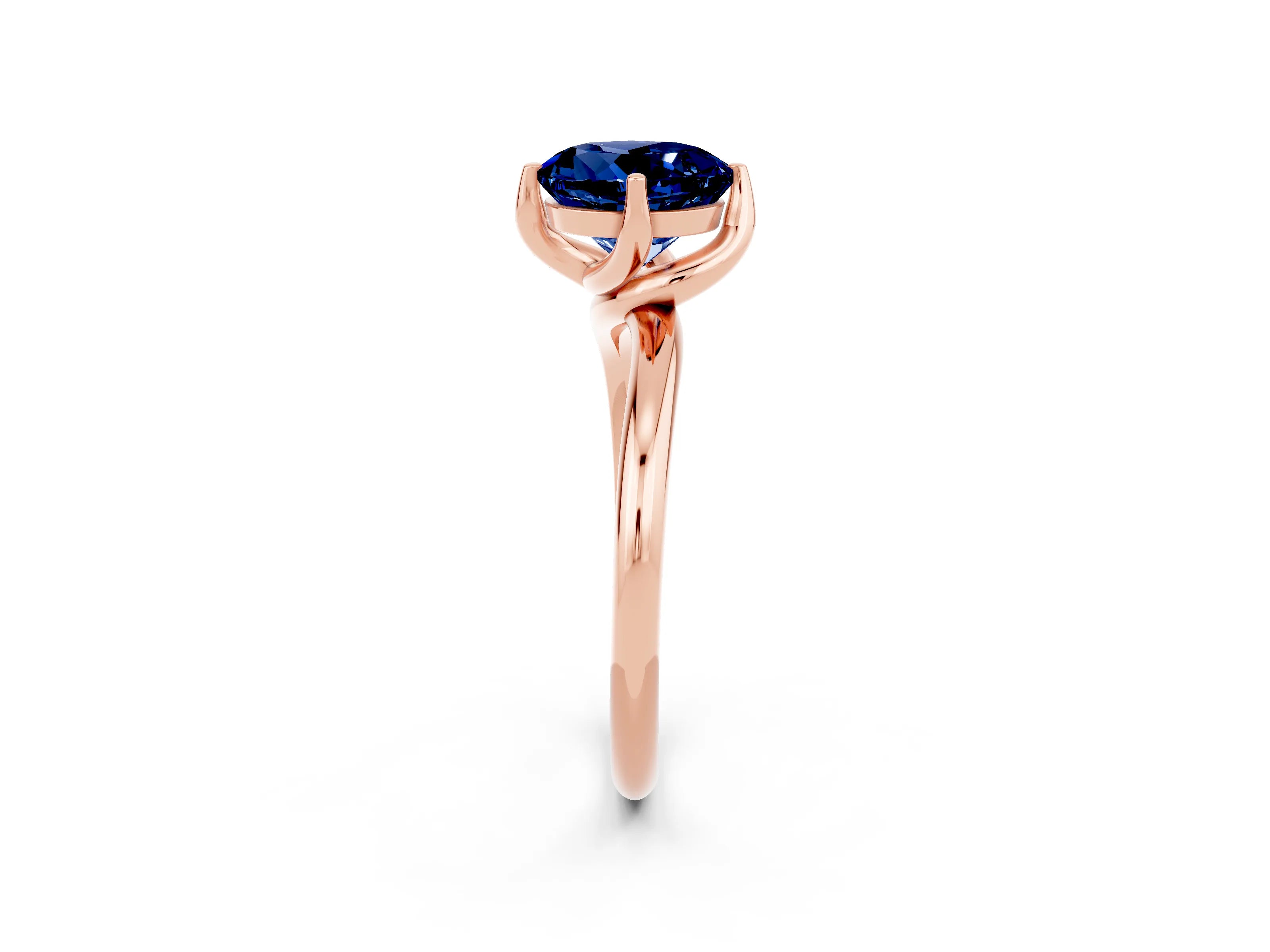 Rose gold Round Cut Blue Sapphire Solitaire Engagement Ring with Four-Prong Setting and Classic Band_14