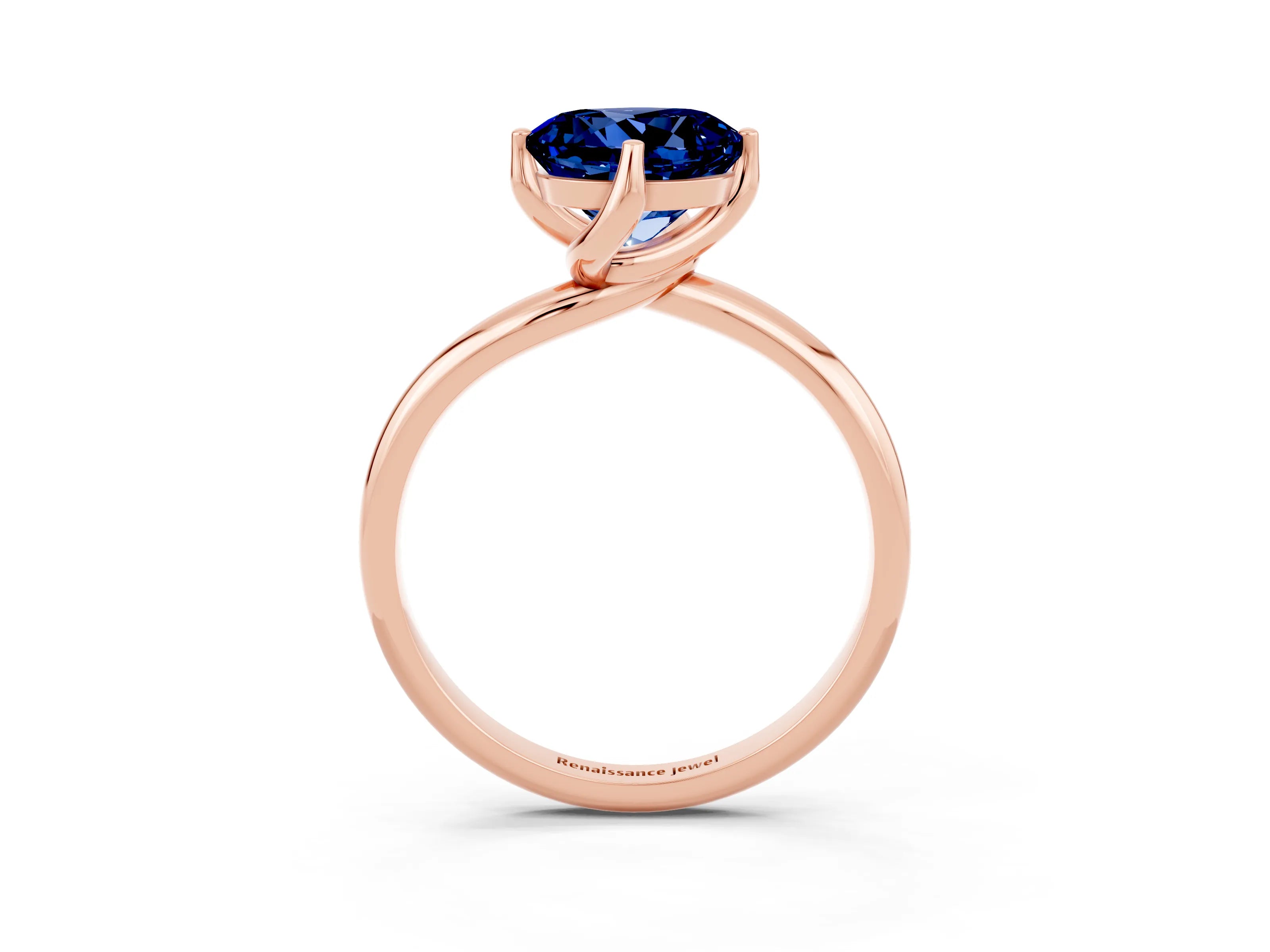 Rose gold Round Cut Blue Sapphire Solitaire Engagement Ring with Four-Prong Setting and Classic Band_15