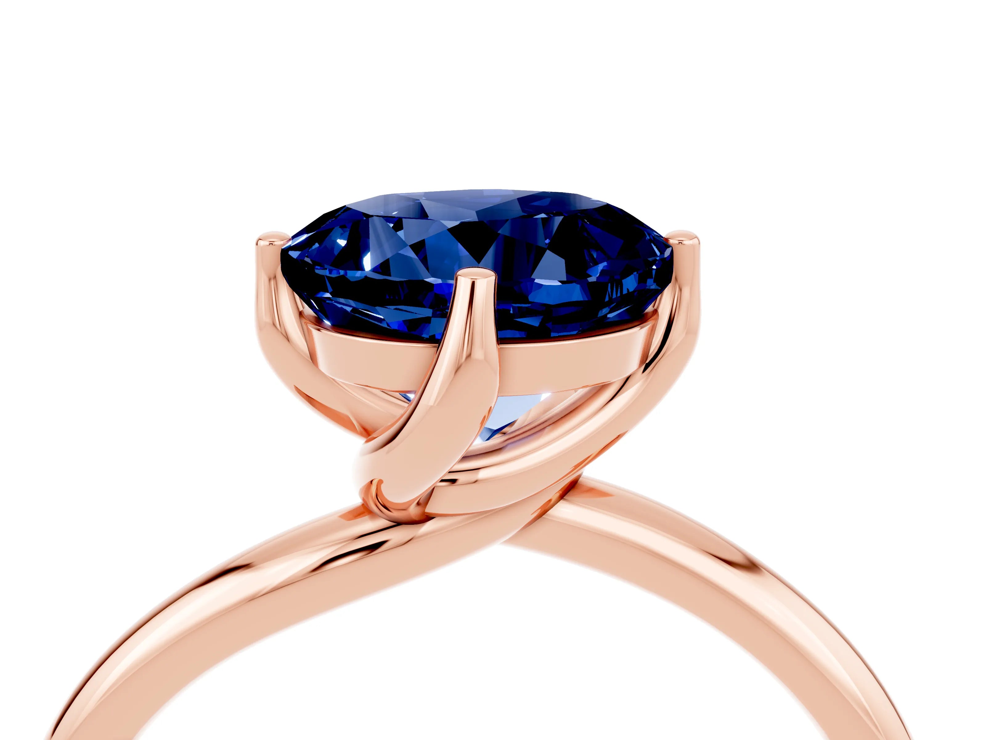 Rose gold Round Cut Blue Sapphire Solitaire Engagement Ring with Four-Prong Setting and Classic Band_16