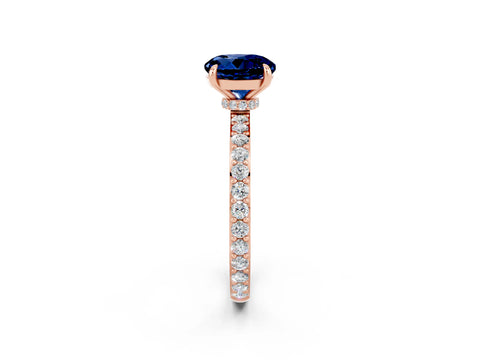 Rose gold Round Cut Blue Sapphire Solitaire Engagement Ring with Pavé Band and Four-Prong Setting_2