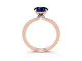 Rose gold Round Cut Blue Sapphire Solitaire Engagement Ring with Pavé Band and Four-Prong Setting_3