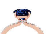 Rose gold Round Cut Blue Sapphire Solitaire Engagement Ring with Pavé Band and Four-Prong Setting_4