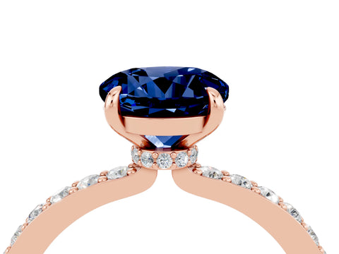 Rose gold Round Cut Blue Sapphire Solitaire Engagement Ring with Pavé Band and Four-Prong Setting_4