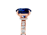 Rose gold Round Cut Blue Sapphire Solitaire Engagement Ring with Pavé Band and Four-Prong Setting_5