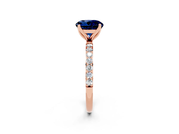 Rose gold Round Cut Blue Sapphire Solitaire Engagement Ring with Round  Pavé Band and Prong Setting