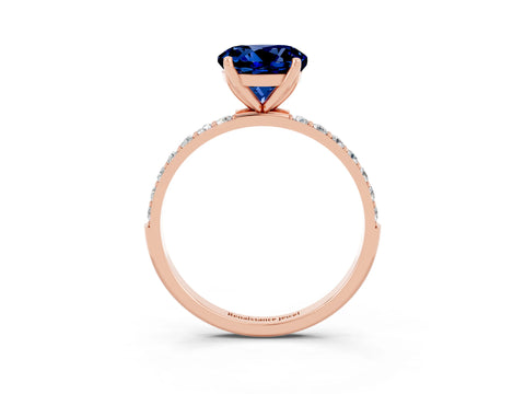 Rose gold Round Cut Blue Sapphire Solitaire Engagement Ring with Pavé Band and Prong Setting_3