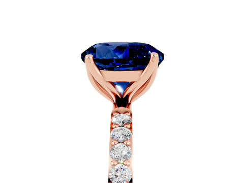 Rose gold Round Cut Blue Sapphire Solitaire Engagement Ring with Pavé Band and Prong Setting_5
