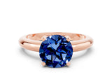 Rose gold Round Cut Blue Sapphire Solitaire Engagement Ring with Round Band and Four-Prong Setting
