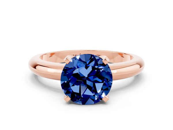 Rose gold Round Cut Blue Sapphire Solitaire Engagement Ring with Round Band and Four-Prong Setting