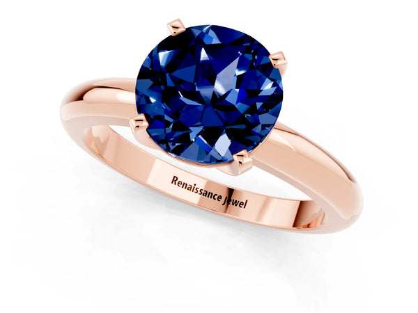 Rose gold Round Cut Blue Sapphire Solitaire Engagement Ring with Round Band and Four-Prong Setting