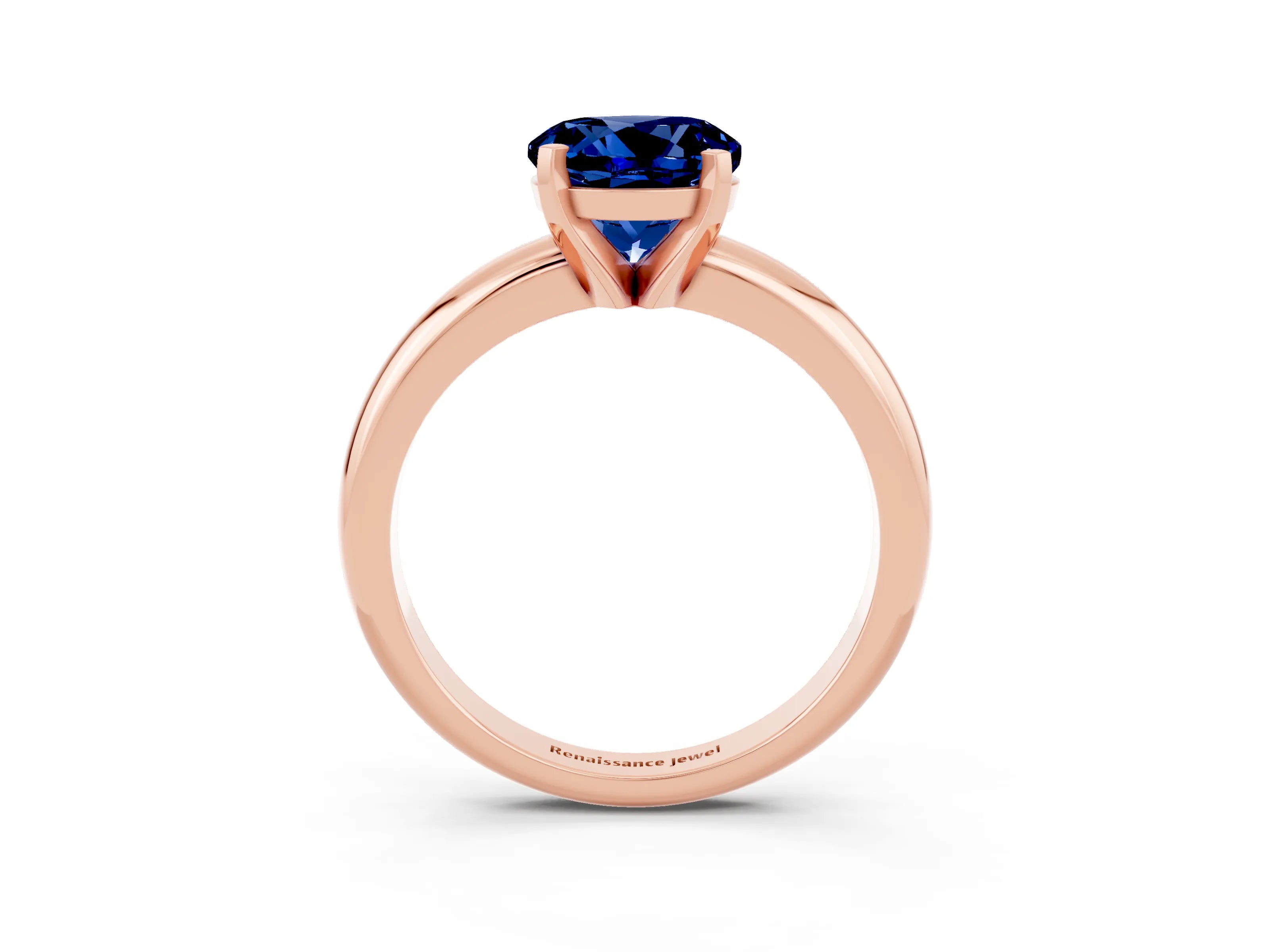 Rose gold Round Cut Blue Sapphire Solitaire Engagement Ring with Round Band and Four-Prong Setting_3