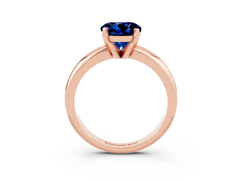 Rose gold Round Cut Blue Sapphire Solitaire Engagement Ring with Round Band and Four-Prong Setting_3