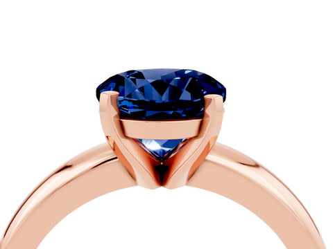 Rose gold Round Cut Blue Sapphire Solitaire Engagement Ring with Round Band and Four-Prong Setting_4