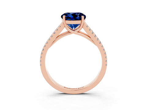 Rose gold Round Cut Blue Sapphire Solitaire Engagement Ring with Split Shank Pavé Band_3