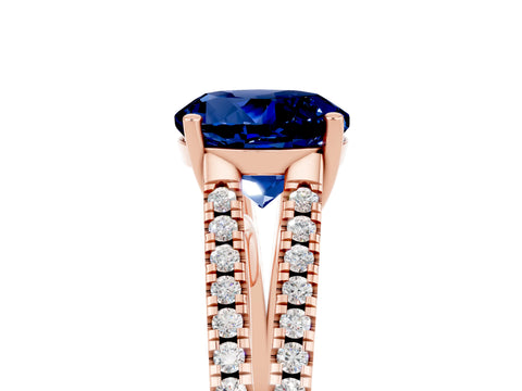Rose gold Round Cut Blue Sapphire Solitaire Engagement Ring with Split Shank Pavé Band_5