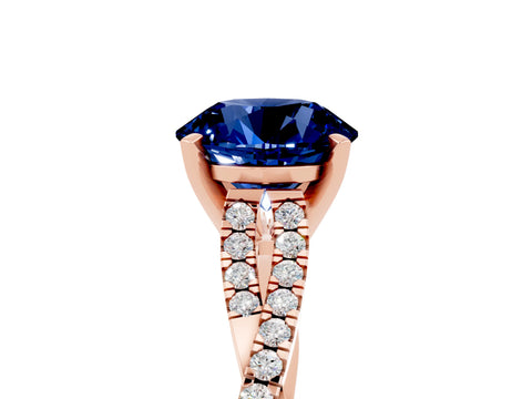 Rose gold Round Cut Blue Sapphire Solitaire Engagement Ring with Twisted Pavé Band and Four-Prong Setting_17