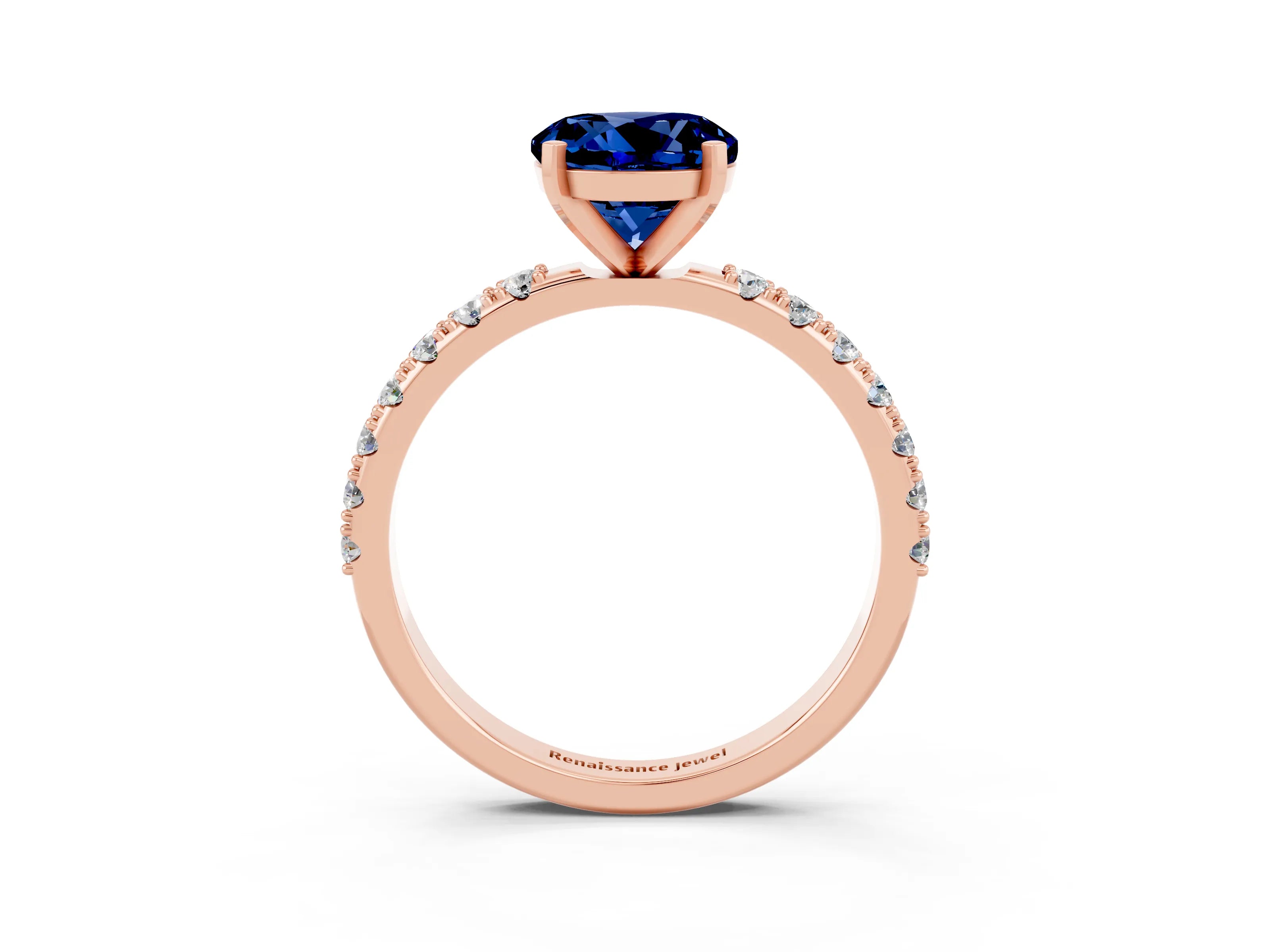 Rose gold Round Cut Blue Sapphire Solitaire Pavé Band with Four-Prong Setting_3