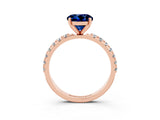 Rose gold Round Cut Blue Sapphire Solitaire Pavé Band with Four-Prong Setting_3