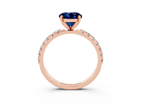 Rose gold Round Cut Blue Sapphire Solitaire Pavé Band with Four-Prong Setting_3