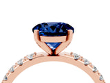 Rose gold Round Cut Blue Sapphire Solitaire Pavé Band with Four-Prong Setting_4