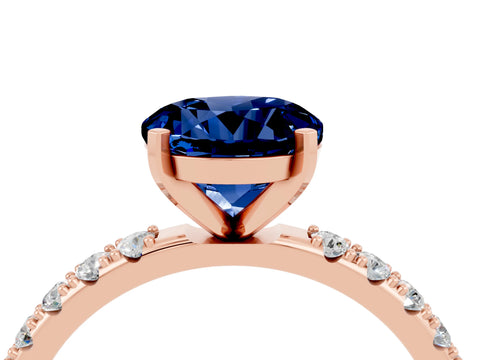 Rose gold Round Cut Blue Sapphire Solitaire Pavé Band with Four-Prong Setting_4