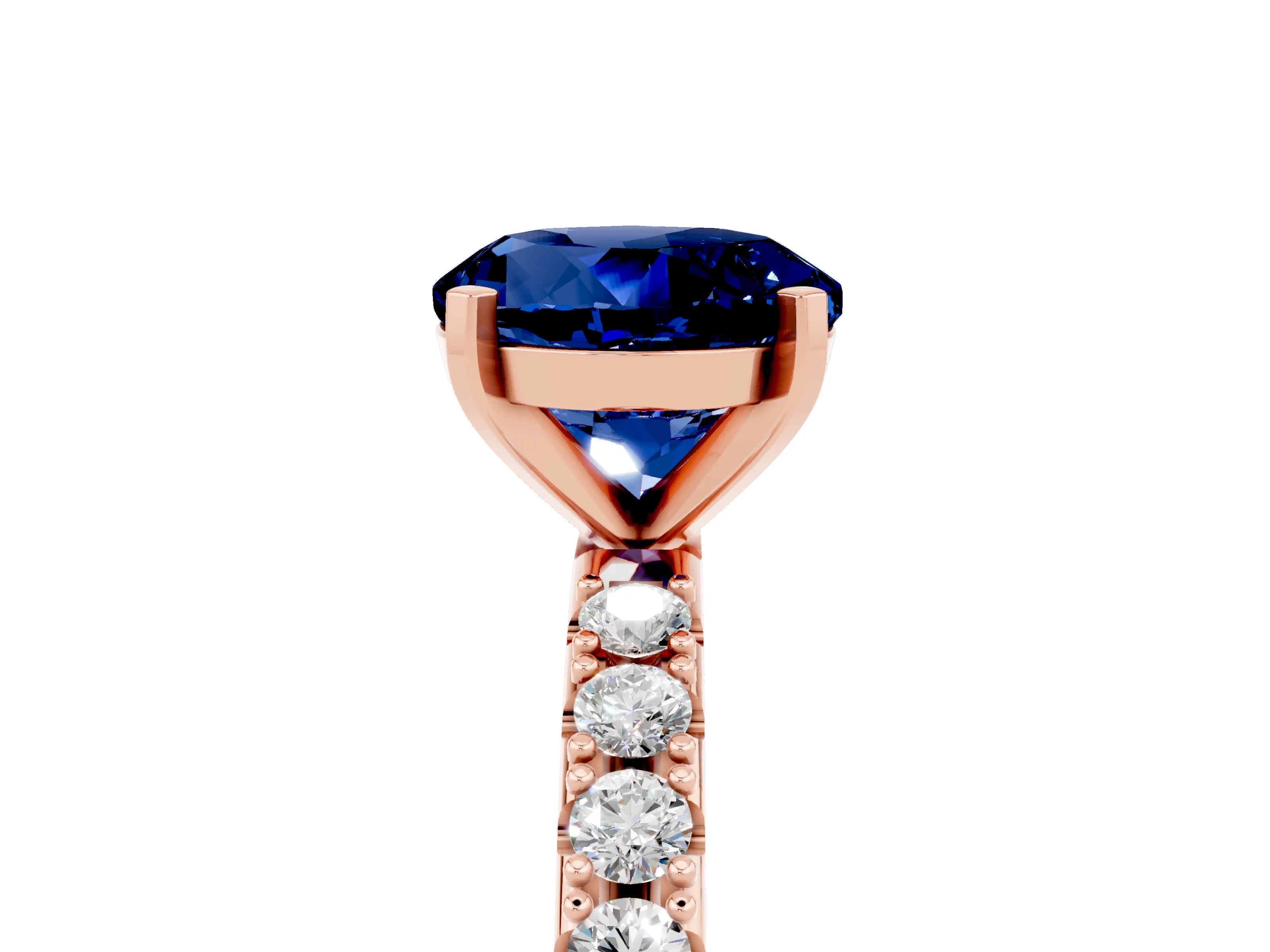 Rose gold Round Cut Blue Sapphire Solitaire Pavé Band with Four-Prong Setting_5