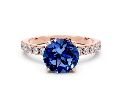 Rose gold Round Cut Blue Sapphire Solitaire Pavé Band with Four-Prong Setting