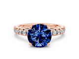 Rose gold Round Cut Blue Sapphire Solitaire Pavé Engagement Ring with Round Band and Prong Setting_12