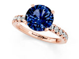 Rose gold Round Cut Blue Sapphire Solitaire Pavé Engagement Ring with Round Band and Prong Setting_13