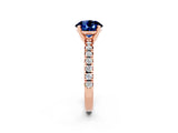 Rose gold Round Cut Blue Sapphire Solitaire Pavé Engagement Ring with Round Band and Prong Setting_14