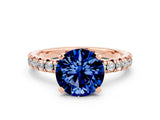 Rose gold Round Cut Blue Sapphire Solitaire Pavé Engagement Ring with Round Band and Prong Setting_66