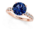 Rose gold Round Cut Blue Sapphire Solitaire Pavé Engagement Ring with Round Band and Prong Setting_67