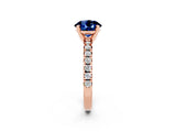 Rose gold Round Cut Blue Sapphire Solitaire Pavé Engagement Ring with Round Band and Prong Setting_68