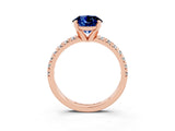 Rose gold Round Cut Blue Sapphire Solitaire Pavé Engagement Ring with Round Band and Prong Setting_69