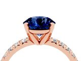Rose gold Round Cut Blue Sapphire Solitaire Pavé Engagement Ring with Round Band and Prong Setting_70
