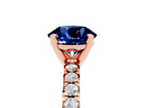 Rose gold Round Cut Blue Sapphire Solitaire Pavé Engagement Ring with Round Band and Prong Setting_71
