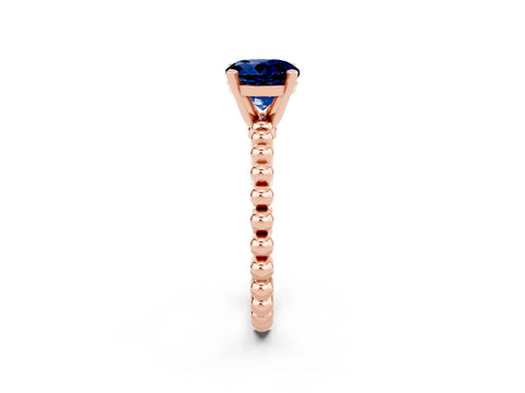 Rose gold Round Cut Blue Sapphire Solitaire Ring with Beaded Band and Prong Setting_2