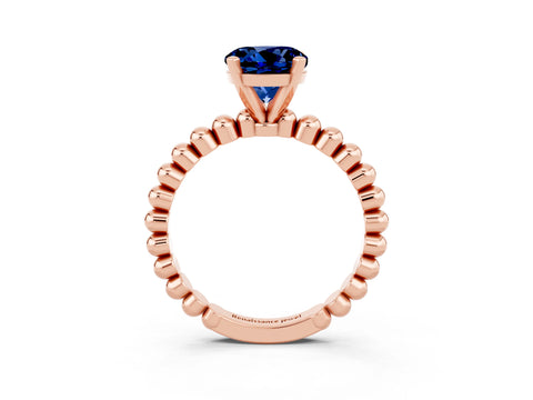 Rose gold Round Cut Blue Sapphire Solitaire Ring with Beaded Band and Prong Setting_3