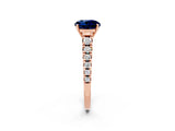 Rose gold Round Cut Blue Sapphire Solitaire Ring with Cathedral Setting and Pavé Band_2