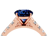 Rose gold Round Cut Blue Sapphire Solitaire Ring with Cathedral Setting and Pavé Band_4