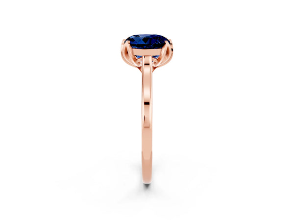 Rose gold Round Cut Blue Sapphire Solitaire Ring with Flower Prong Setting and Classic Band