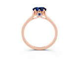 Rose gold Round Cut Blue Sapphire Solitaire Ring with Flower Prong Setting and Classic Band_15