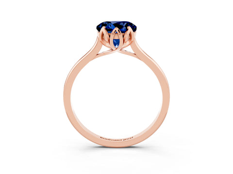 Rose gold Round Cut Blue Sapphire Solitaire Ring with Flower Prong Setting and Classic Band_15